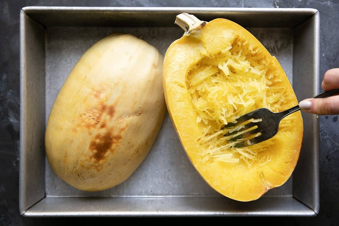 Image of a roasted spaghetti squash.