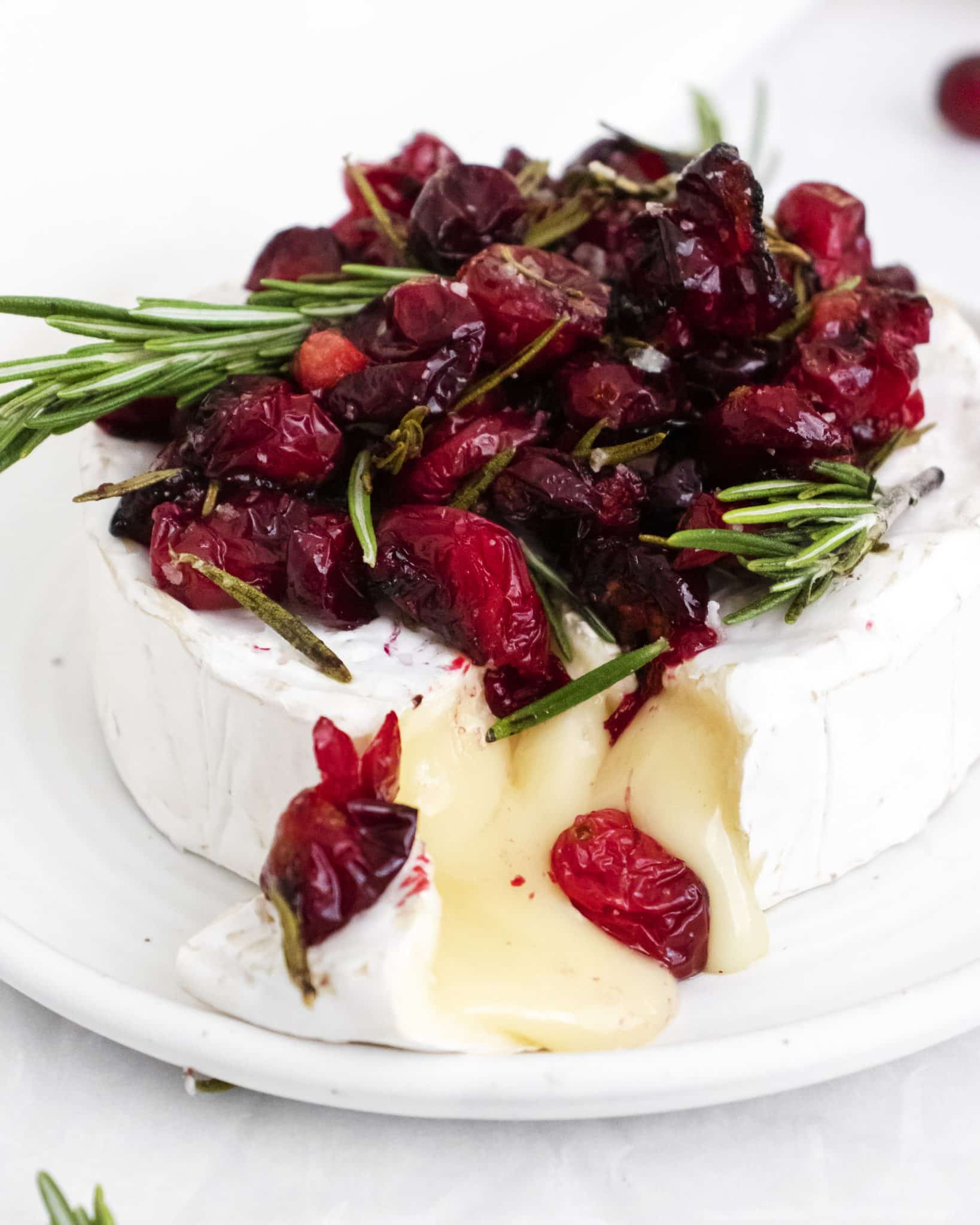 Warm Baked Brie with Savory Roasted Cranberries - The Forked Spoon