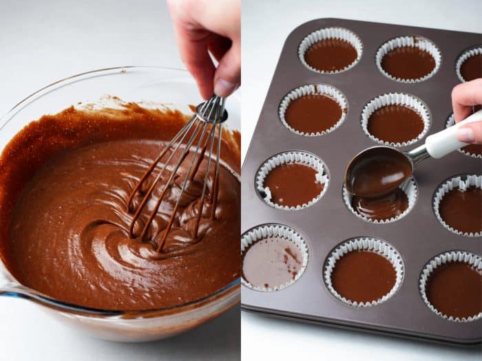 preparing chocolate cupcakes