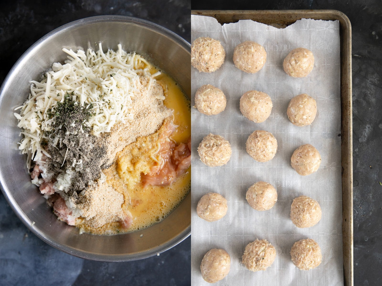 preparing meatballs for french onion skillet
