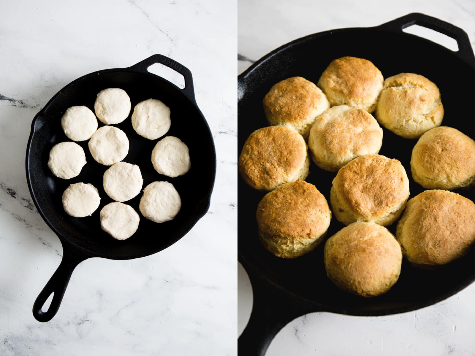 biscuits in a cast iron skillet step-by-step