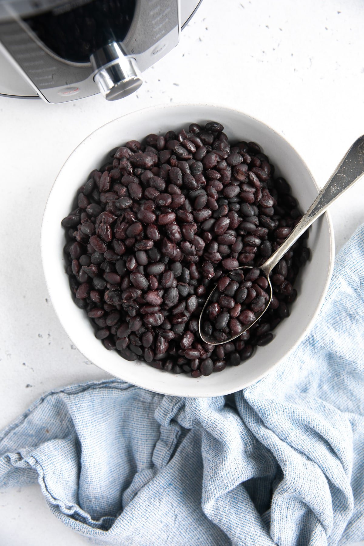 Overhead image of perfectly cooked black beans that were cooked in the Instant Pot.