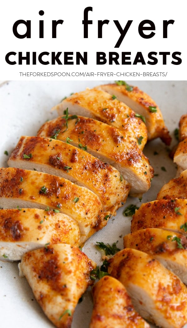 Perfect Air Fryer Chicken Breasts (No Breading!) Pinterest Pin Collage Image