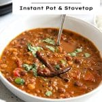 Pinterest Pin Image for chana masala recipe with one image and text overlay.