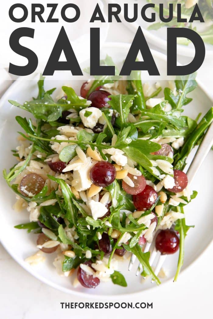 Orzo Arugula Salad with Feta and Grapes Pinterest Pin Image Collage