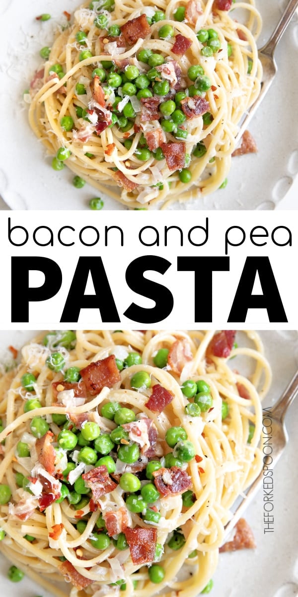 Pasta with Bacon and Peas Pinterest Pin image collage