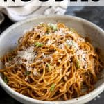Asian Garlic Noodles Recipe Pinterest pin image.