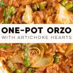 Orzo Pasta with Tomatoes and Artichoke Hearts (One-Pot) Pinterest pin image