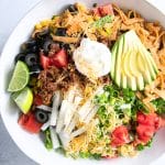 Pinterest Pin image for taco salad recipe with one image and text overlay.