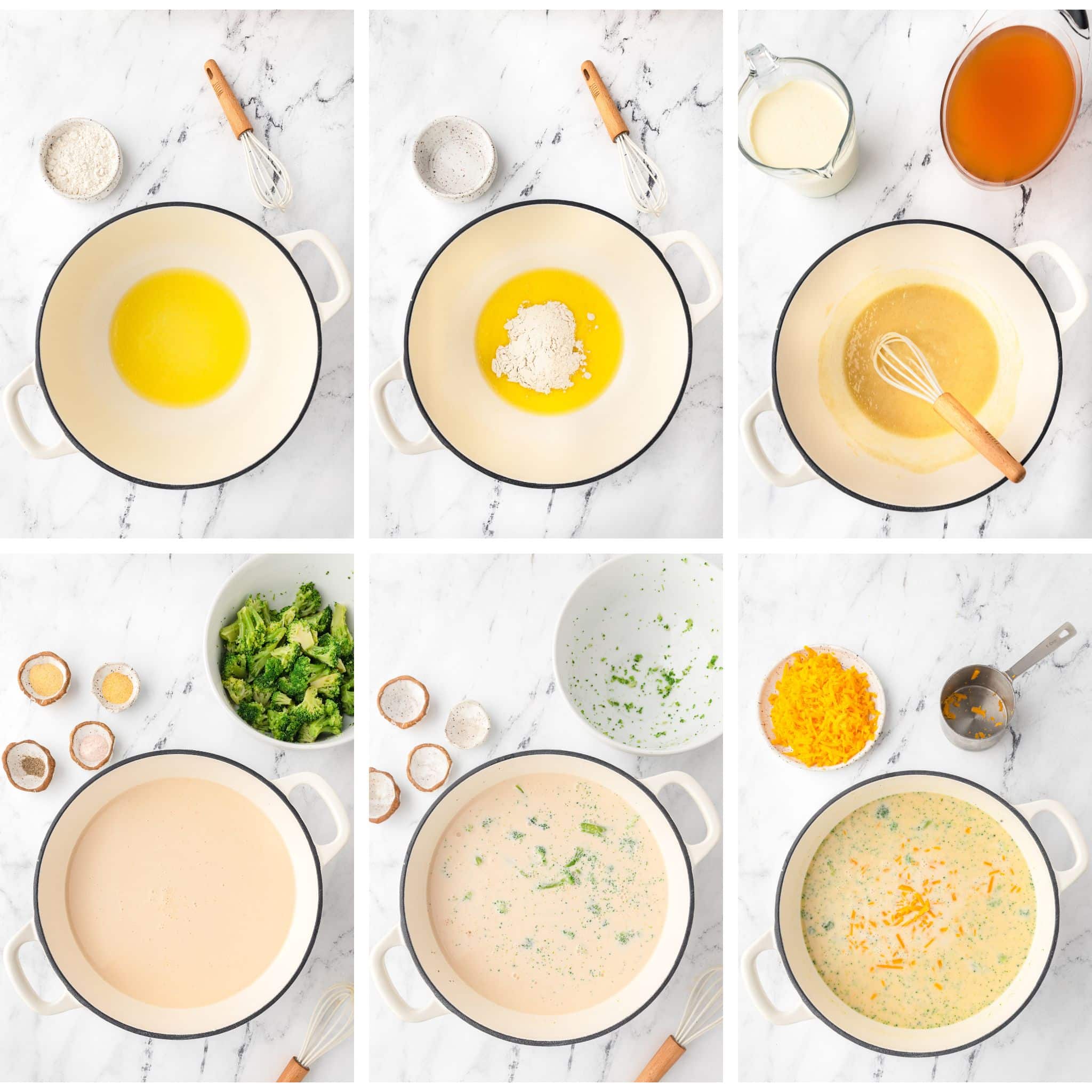 Broccoli Cheddar Soup 6 image process shot collage