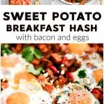 Pinterest Pin for sweet potato hash recipe with three images and text overlay.