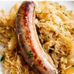 bratwurst and sauerkraut Pinterest pin image