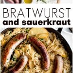 bratwurst and sauerkraut Pinterest pin image