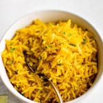 Yellow Rice Recipe Pinterest pin image.