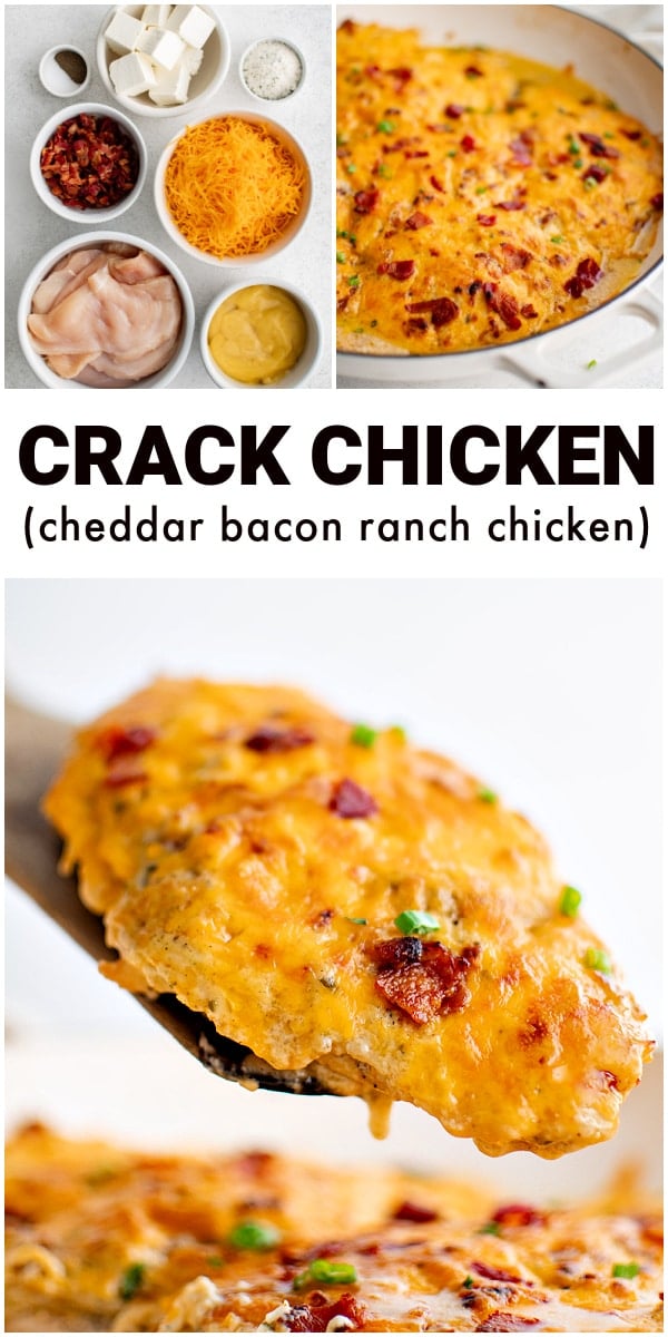 Pinterest Pin collage image for Easy Recipe for Baked Crack Chicken