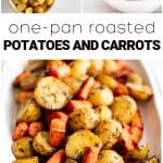Roasted Potatoes and Carrots Pinterest Pin image.