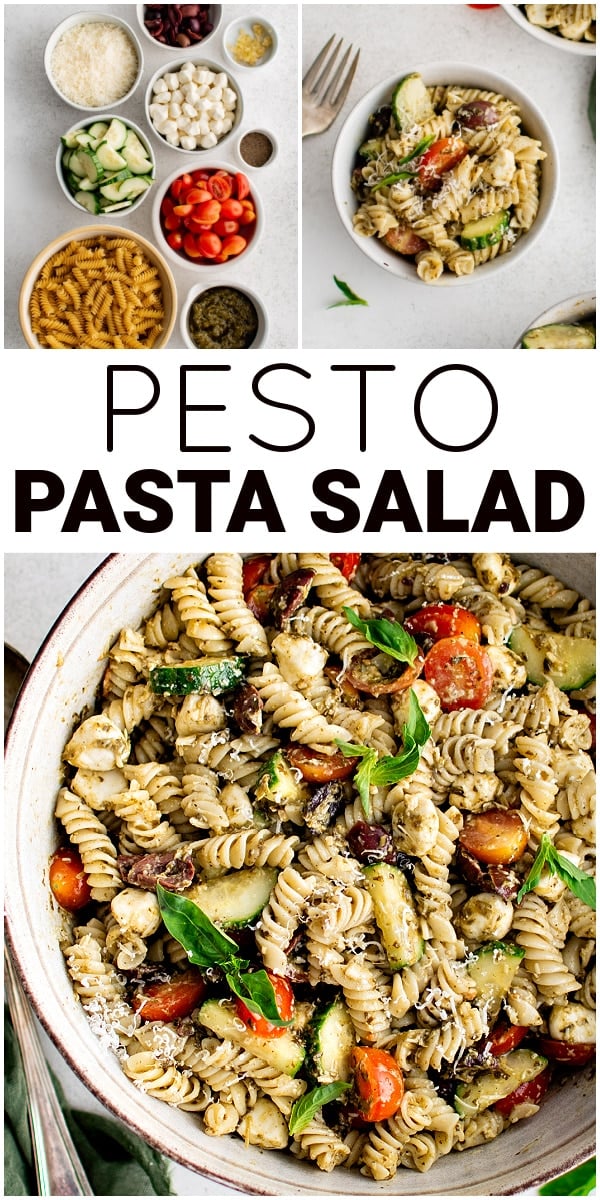 Pesto Pasta Salad Pinterest Pin Image Collage with Text Overlay