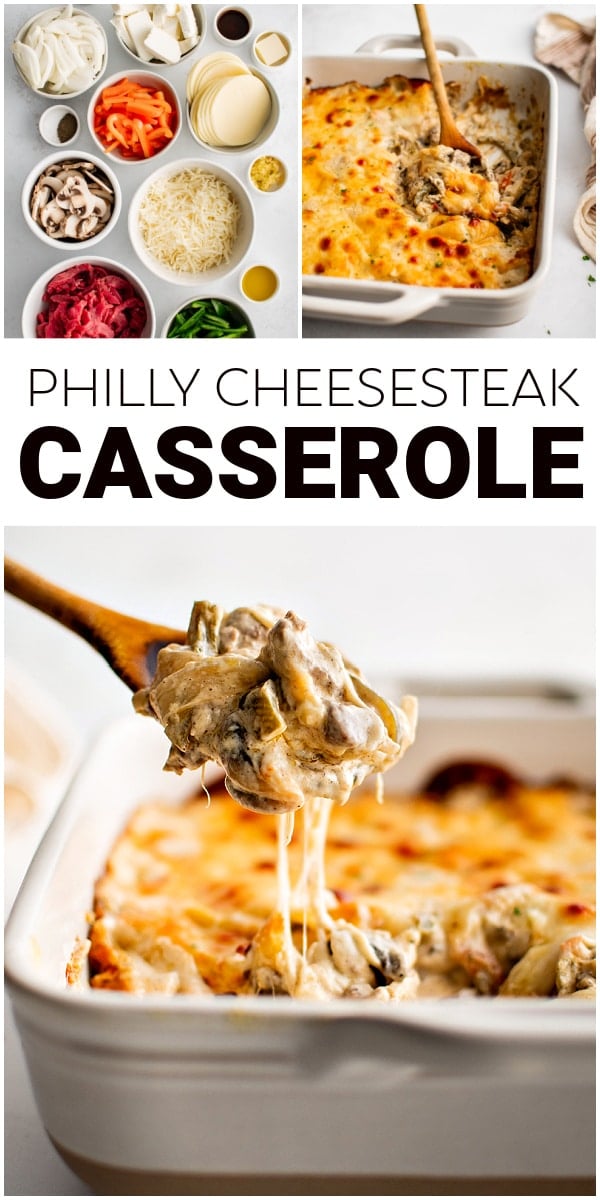 Philly Cheesesteak Casserole Recipe Pinterest Pin Image