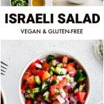 Israeli Salad Recipe Pinterest Pin Collage with text overlay.