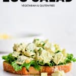Pinterest pin image with text overlay for avocado egg salad recipe.