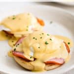 Eggs Benedict Pinterest Pin Image with Text Overlay