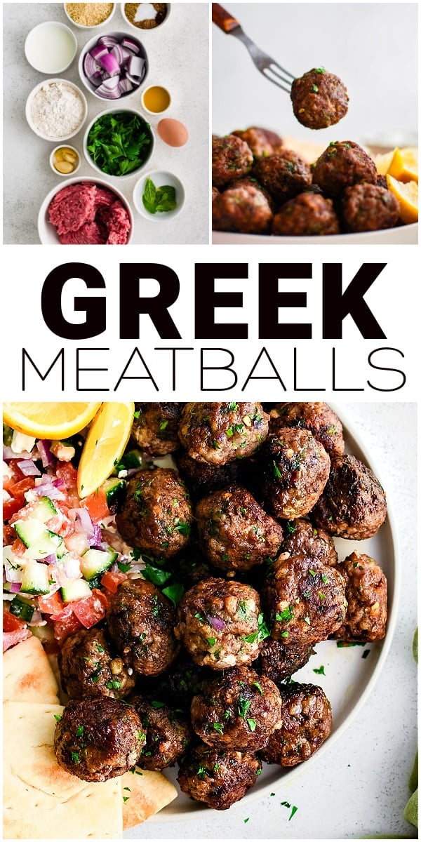 Greek Meatballs Pinterest Pin Image Collage with text overlay