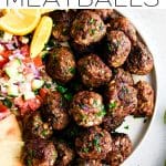 Greek Meatballs Pinterest Pin Image with text overlay.