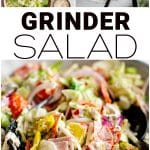 Grinder Salad Pinterest pin image collage with text overlay.