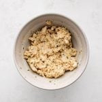 Crab cake mixture in a large bowl.