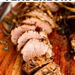 Pinterest pin image with text overlay for Baked Pork Tenderloin.