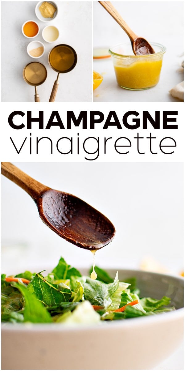 Champagne Vinaigrette Recipe Pinterest Pin image collage with text overlay.
