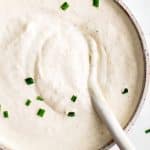 Creamy horseradish sauce pinterest pin image with text overlay.