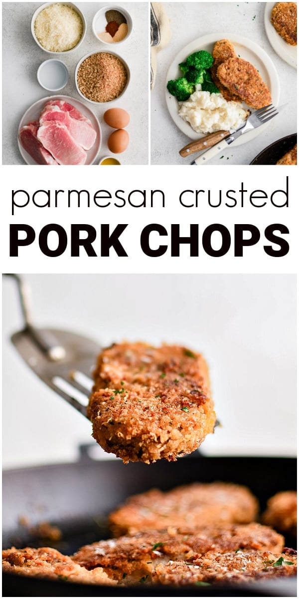 Parmesan Crusted Pork Chops Pinterest pin image collage with text overlay