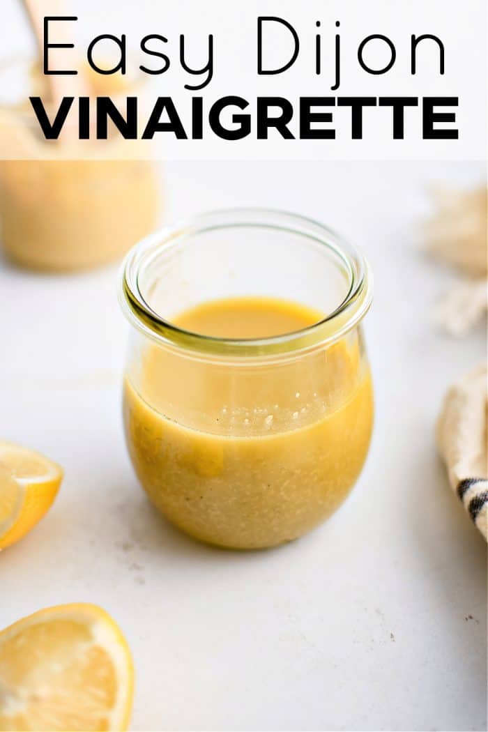 Pinterest Pin for homemade Dijon vinaigrette with one image and text overlay.