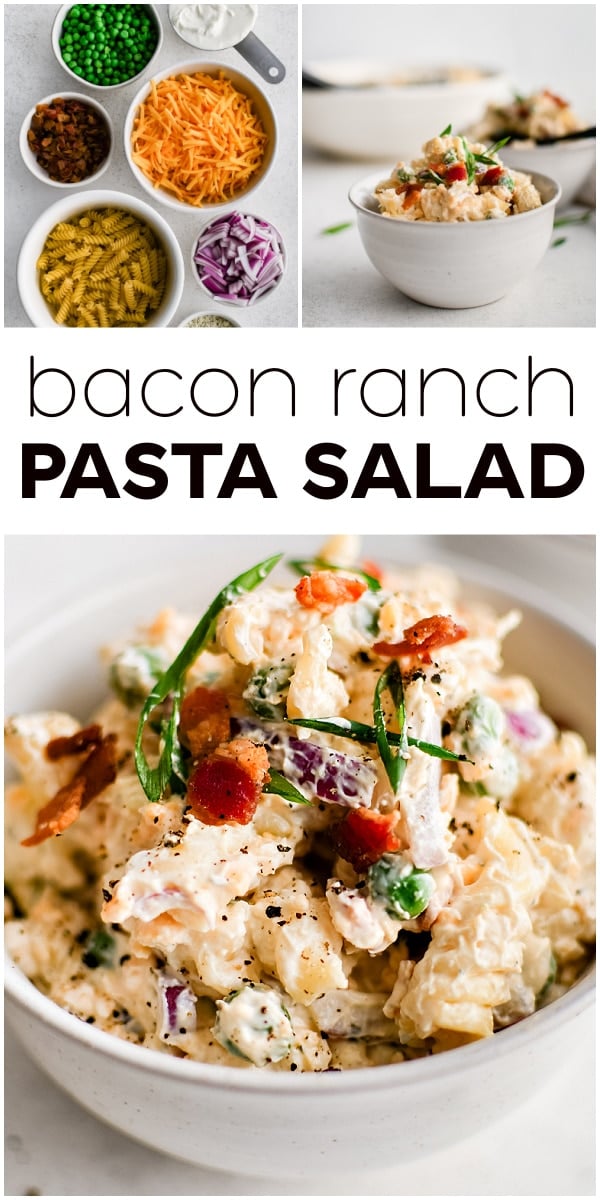 Bacon Ranch Pasta Salad Pinterest pin image collage with text overlay
