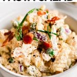 Bacon Ranch Pasta Salad Pinterest pin image with text overlay