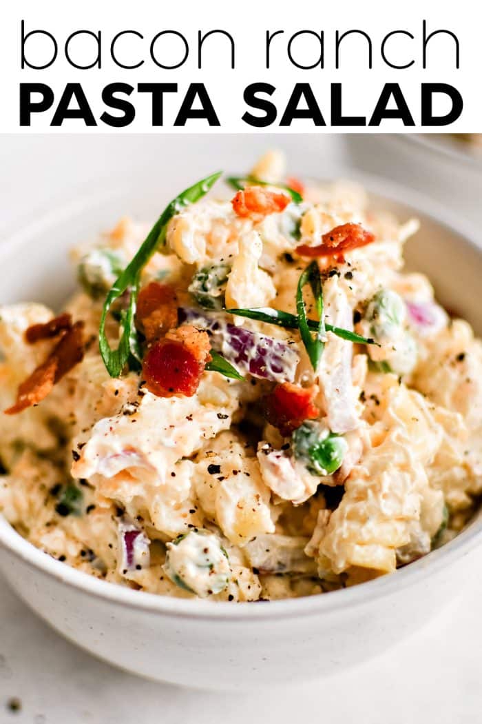 Bacon Ranch Pasta Salad Pinterest pin image with text overlay