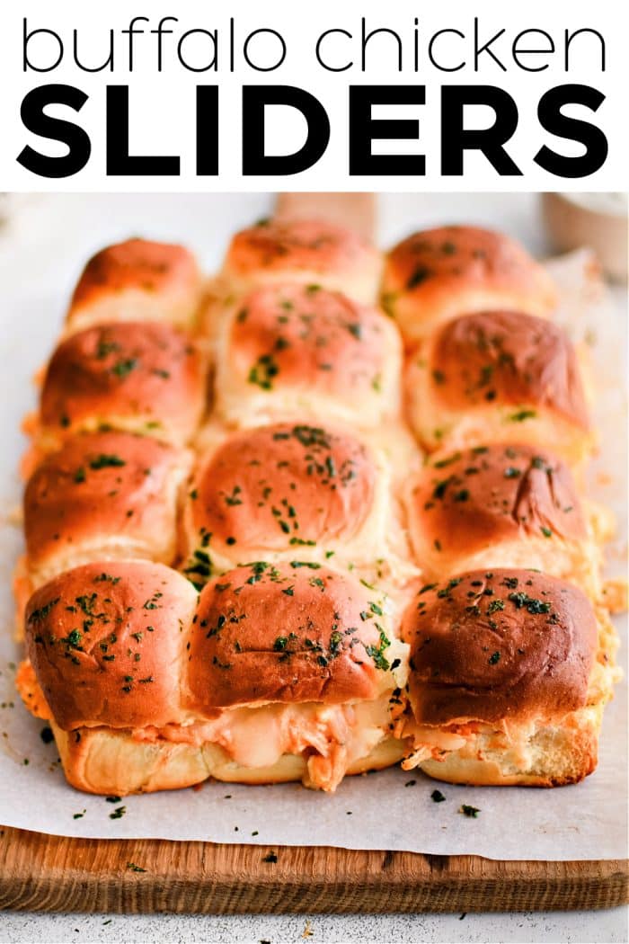 Pinterest Pin for buffalo chicken sliders with one image and text overlay.