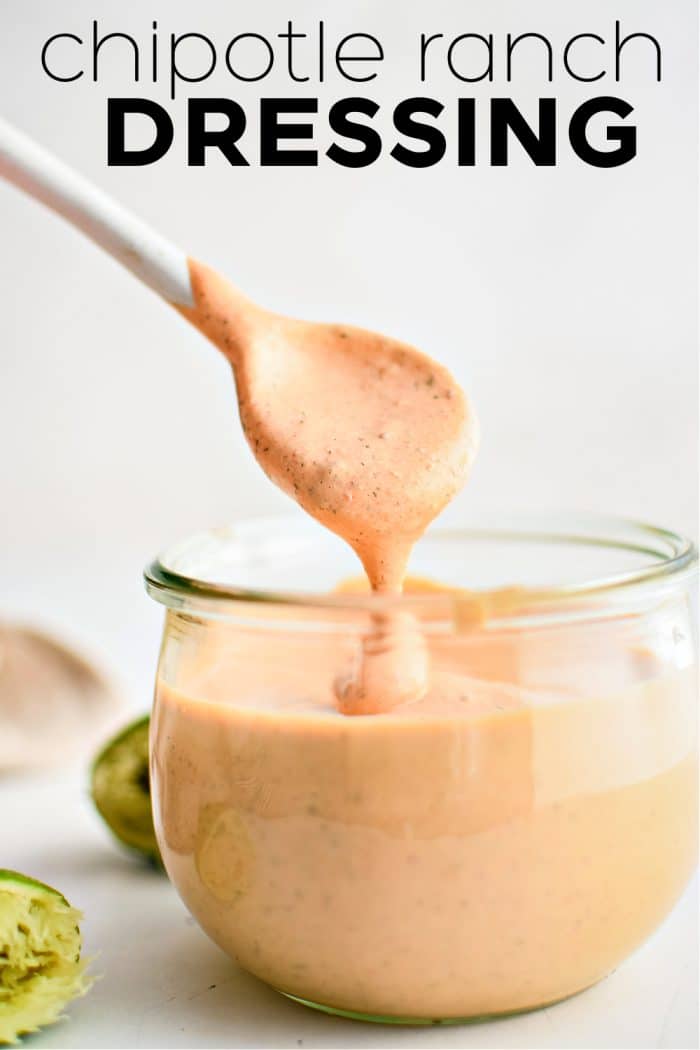 Chipotle Ranch Dressing Recipe Pinterest Pin Image with text overlay.