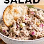 Pinterest Pin for canned tuna salad with one image and text overlay.