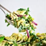 Pinterest Pin for Green Goddess Pasta Salad Recipe with one image and text overlay.