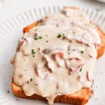 Pinterest Pin for Creamed Chipped Beef Recipe with one image and text overlay.