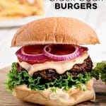 Pinterest Pin for black bean burgers with one image and text overlay.