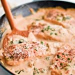 Pinterest Pin image for the best Marry Me salmon recipe with one image and text overlay.