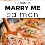 Pinterest Pin for 30-minute marry me salmon with three images and text overlay with three images and text overlay.