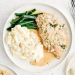 Pinterest Pin image for creamy Boursin chicken with one image and text overlay.