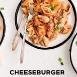 Pinterest Pin image for Cheeseburger Casserole Recipe with one image and text overlay.