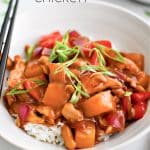 Pinterest Pin image for the best pineapple chicken recipe with one image and text overlay.