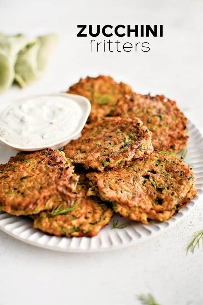 Pinterest Pin image for perfect zucchini fritters with one image and text overlay.