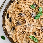 Pinterest Pin image for Creamy Mushroom Pasta Recipe with one image and text overlay.